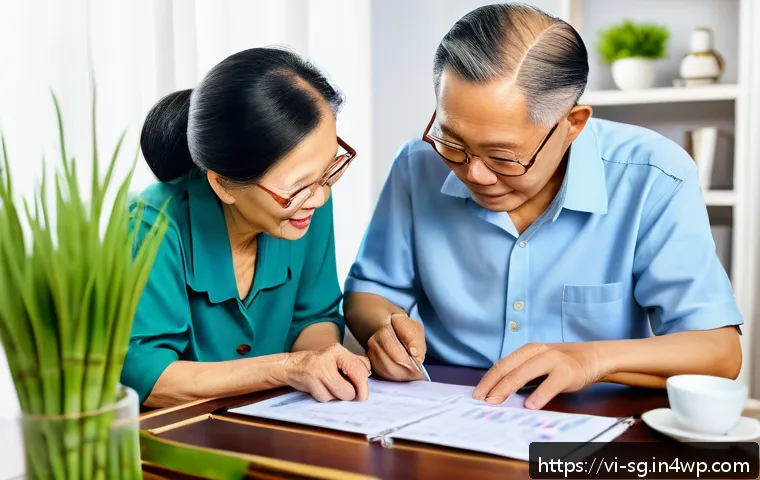 조기 은퇴 후 재정 관리 방법 - A detailed and cozy Vietnamese retiree couple sitting at a wooden table in a bright, modern living r...