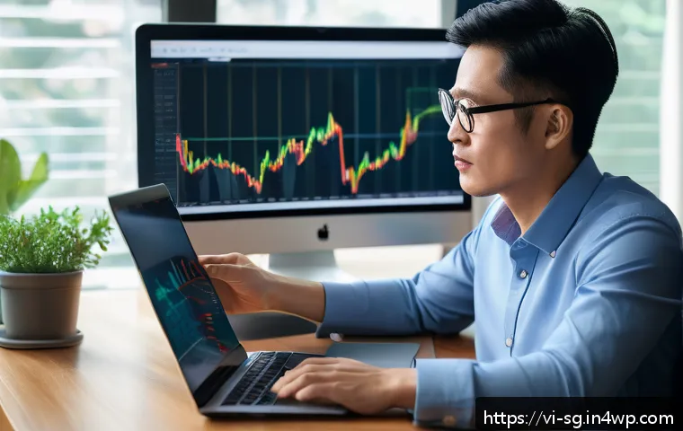 조기 은퇴를 위한 투자 교육 프로그램 - A modern Vietnamese investor analyzing stock and ETF market data on a sleek laptop at a cozy home of...
