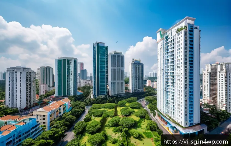 조기 은퇴를 위한 투자 신뢰도 분석 - A vibrant urban Vietnamese real estate scene showcasing modern high-rise apartment buildings and bus...