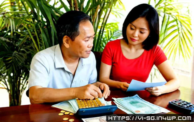 Home 17 조기 은퇴를 위한 투자 리스크 관리 - Photorealistic Vietnamese middle-aged couple planning for early retirement at a tidy apartment dinin...